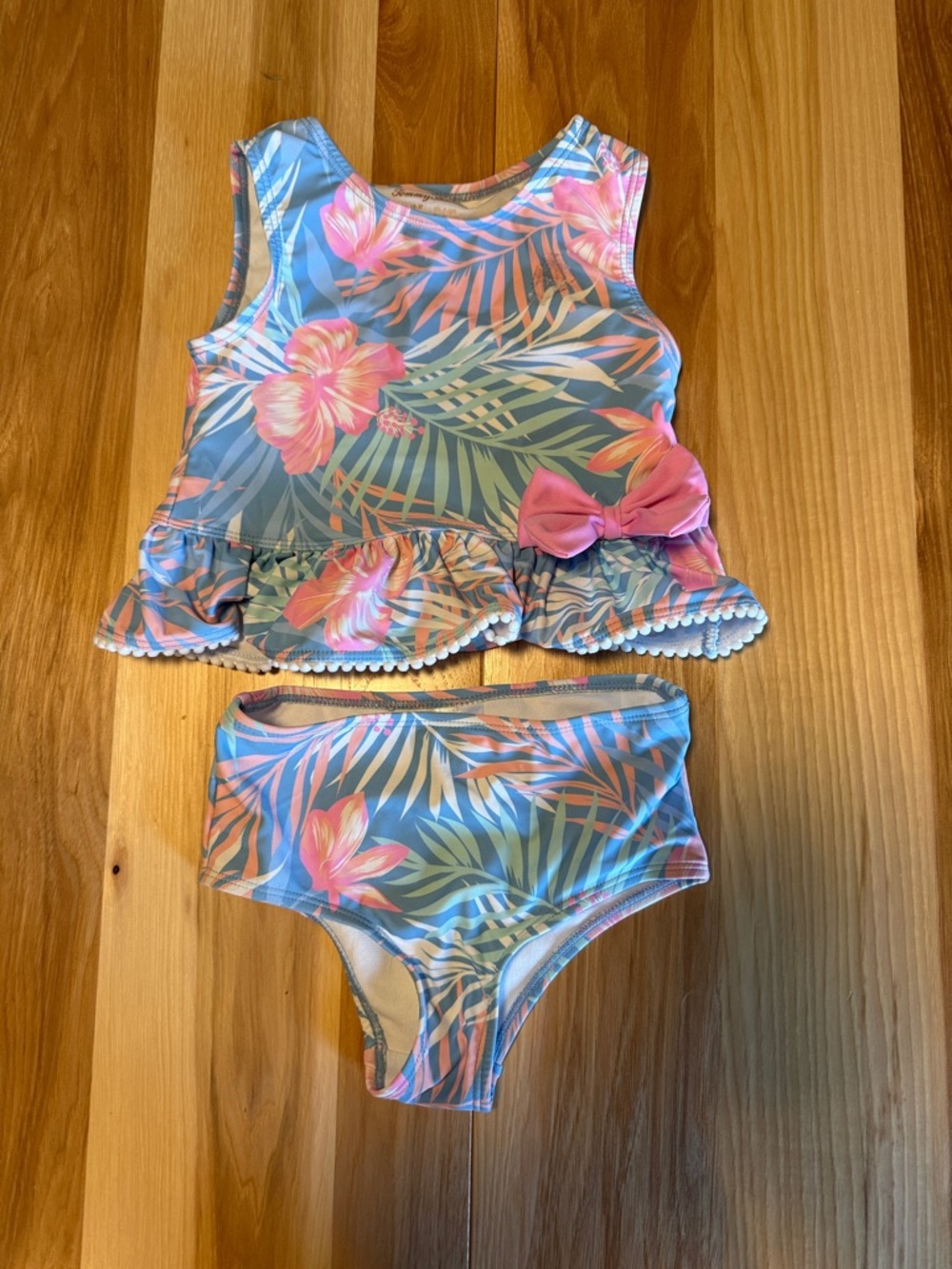 Tommy Bahama Girls Floral Ruffle Two-Piece Swim Set - Blue & Pink